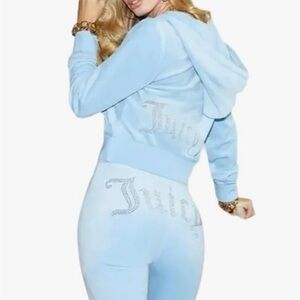 NWT Juicy Couture Velour Track Suit Pants Hooded Jacket Bling Sz Large New $199